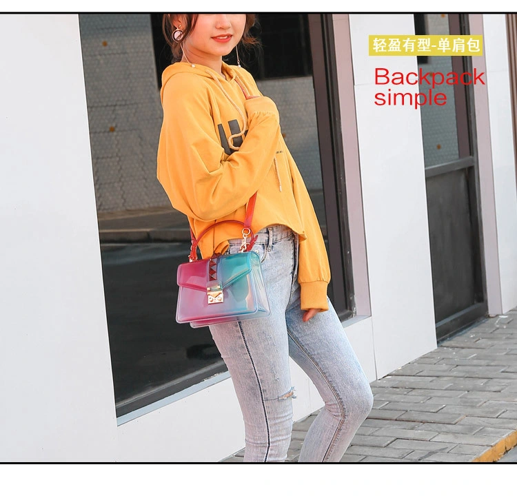 Sh1632 Transparent Fashion Women Shoulder PVC Rivet Handbags Clear Colorful Purses Jelly Bag Handbag