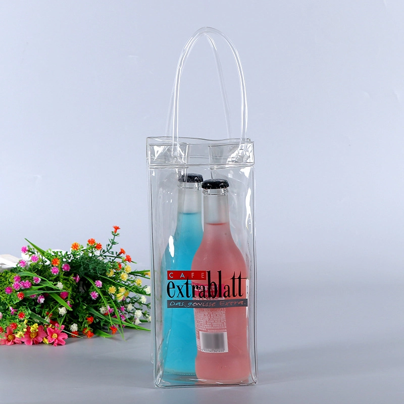 Reusable Transparent PVC Leakproof Ice Chill Bag Foldable Wine Beer Cooler Handbag