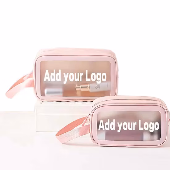 Moda de luxo à prova d'água bolsa de higiene transparente PU e PVC transparente bolsa de maquiagem promocional personalização básica