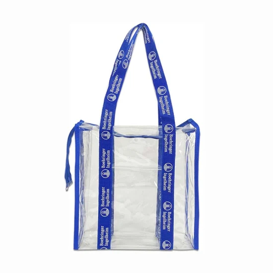 Sacos de compras transparentes com impressão de logotipo personalizado em PVC Sacos de compras transparentes com bolsos com zíper Sacos de compras transparentes em PVC